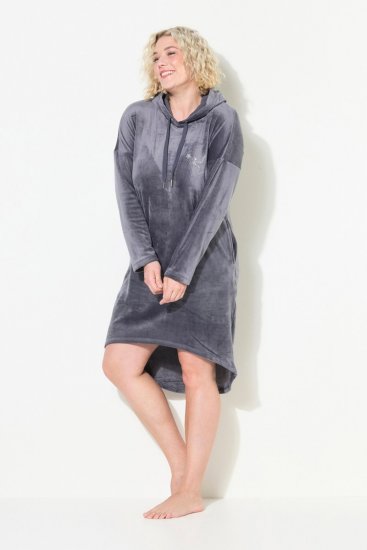 Ulla Popken 834550 Jurk met lange mouwen en capuchon Antraciet - Sweatjurken - 