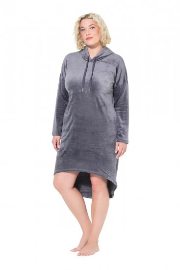 Ulla Popken 834550 Jurk met lange mouwen en capuchon Antraciet - Sweatjurken - 