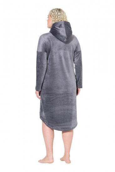 Ulla Popken 834550 Jurk met lange mouwen en capuchon Antraciet - Sweatjurken - 