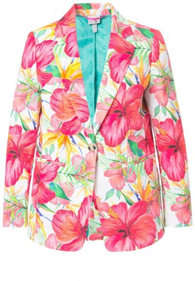 Ulla Popken 835230 Katoenen blazer met bloemen Rood - Blazers - Blazers in grote maten voor dames