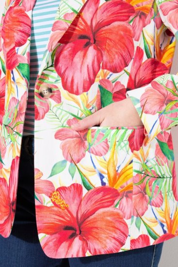 Ulla Popken 835230 Katoenen blazer met bloemen Rood - Blazers - Blazers in grote maten voor dames