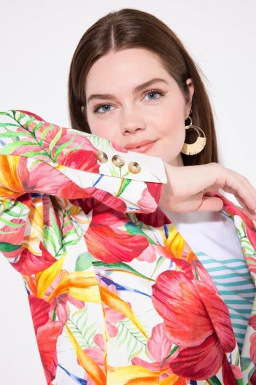 Ulla Popken 835230 Katoenen blazer met bloemen Rood - Blazers - Blazers in grote maten voor dames