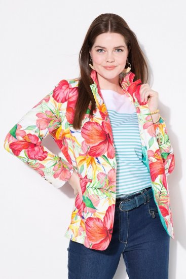 Ulla Popken 835230 Katoenen blazer met bloemen Rood - Blazers - Blazers in grote maten voor dames