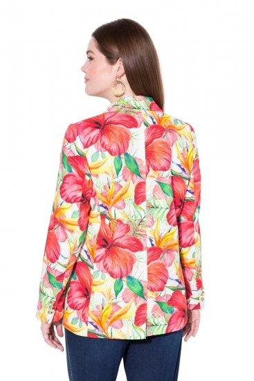 Ulla Popken 835230 Katoenen blazer met bloemen Rood - Blazers - Blazers in grote maten voor dames