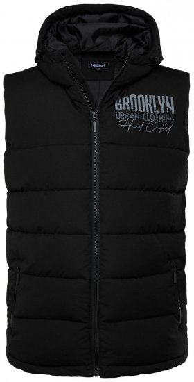 Men+ 442 Bodywarmer gewatteerd met capuchon en print Zwart - Jassen - Grote Maten Herenjassen