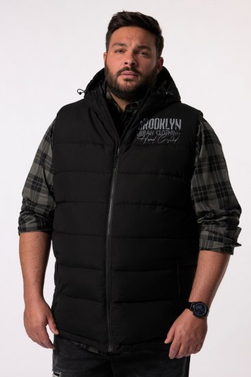 Men+ 442 Bodywarmer gewatteerd met capuchon en print Zwart - Jassen - Grote Maten Herenjassen