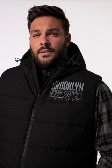 Men+ 442 Bodywarmer gewatteerd met capuchon en print Zwart - Jassen - Grote Maten Herenjassen