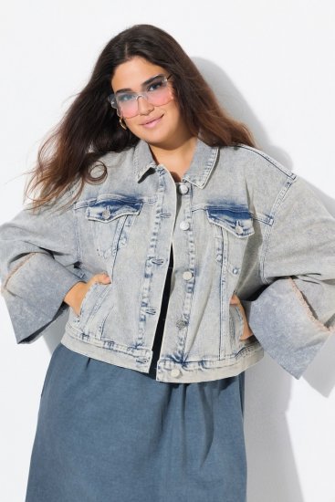 Ulla Popken 835486 Spijkerjas met wijde mouwen Denimblauw - Jassen - Damesjassen in grote maten