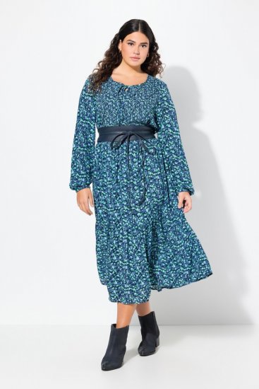 Ulla Popken 835713 Gebloemde jurk Donkerblauw - Maxi jurken - Maxi jurken in grote maten
