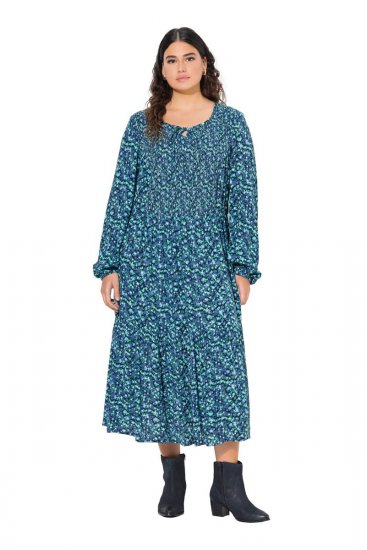 Ulla Popken 835713 Gebloemde jurk Donkerblauw - Maxi jurken - Maxi jurken in grote maten