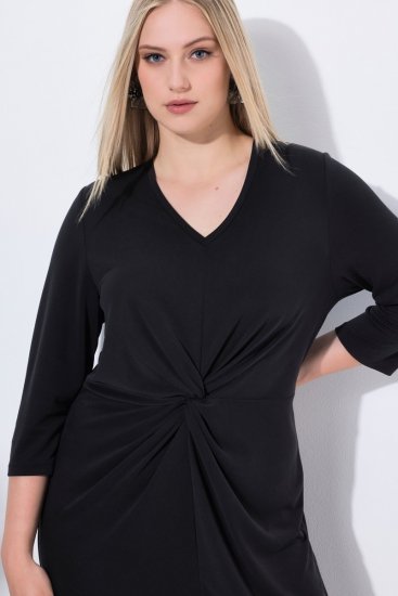 Ulla Popken 836514 Midi-jurk met driekwartmouwen Zwart - Midi jurken - Midi jurken in grote maten