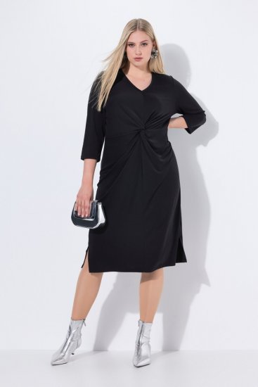 Ulla Popken 836514 Midi-jurk met driekwartmouwen Zwart - Midi jurken - Midi jurken in grote maten