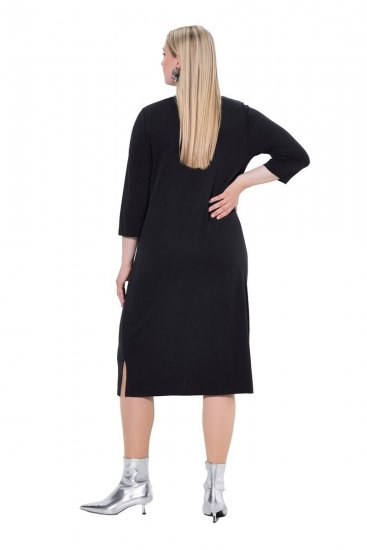 Ulla Popken 836514 Midi-jurk met driekwartmouwen Zwart - Midi jurken - Midi jurken in grote maten
