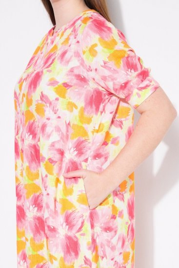 Ulla Popken 836739 Gebloemde jurk van linnenmix Wit - Zomerjurken - Zomerjurken in grote maten