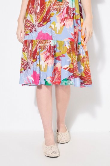 Ulla Popken 836746 Gebloemde midi-jurk met ruches Lichtblauw - Midi jurken - Midi jurken in grote maten