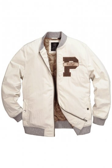 JP1880 836786 Collegejack met embleem Gebroken wit - Jassen - Grote Maten Herenjassen
