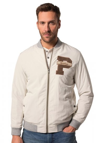 JP1880 836786 Collegejack met embleem Gebroken wit - Jassen - Grote Maten Herenjassen