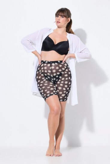 Ulla Popken 836803 Gebloemde anti-schuur shorts Zwart - Anti-schuur shorts - 