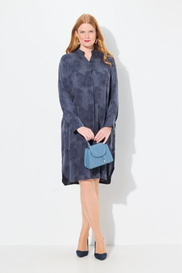 Ulla Popken 837069 Gebloemde jurk Donkerblauw - Midi jurken - Midi jurken in grote maten
