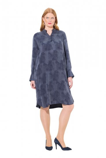 Ulla Popken 837069 Gebloemde jurk Donkerblauw - Midi jurken - Midi jurken in grote maten