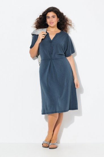 Ulla Popken 837403 Jersey jurk met korte mouwen Donkerblauw - Jersey jurken - 
