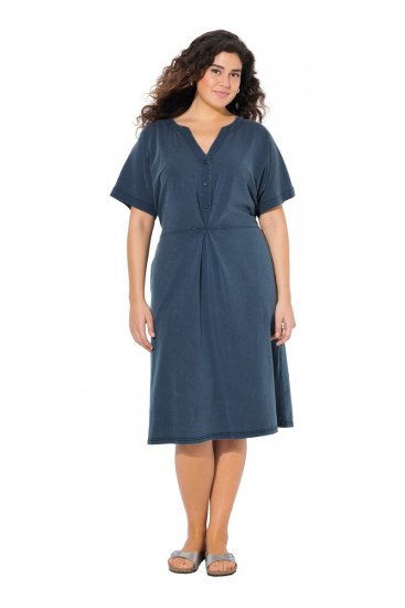 Ulla Popken 837403 Jersey jurk met korte mouwen Donkerblauw - Jersey jurken - 