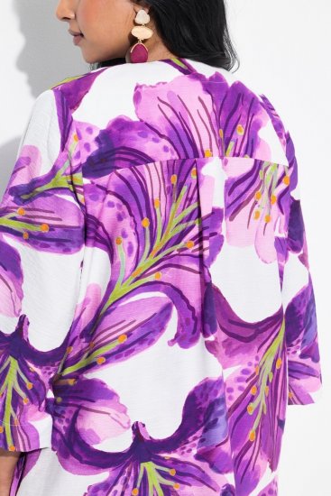 Ulla Popken 838105 Open vest met strik Violet - Vesten - Vesten in grote maten voor dames