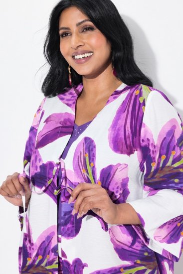 Ulla Popken 838105 Open vest met strik Violet - Vesten - Vesten in grote maten voor dames