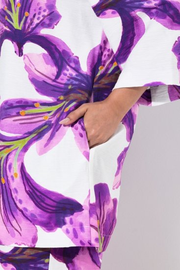 Ulla Popken 838105 Open vest met strik Violet - Vesten - Vesten in grote maten voor dames