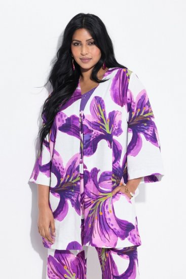 Ulla Popken 838105 Open vest met strik Violet - Vesten - Vesten in grote maten voor dames