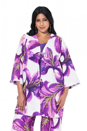 Ulla Popken 838105 Open vest met strik Violet - Vesten - Vesten in grote maten voor dames