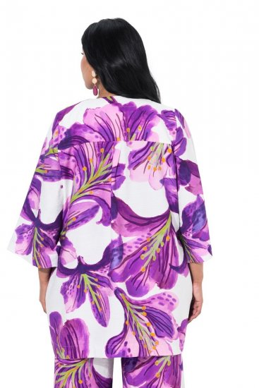 Ulla Popken 838105 Open vest met strik Violet - Vesten - Vesten in grote maten voor dames