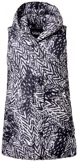 Ulla Popken 838435 Lang gewatteerd vest met print Zwart - Bodywarmers - 