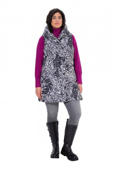 Ulla Popken 838435 Lang gewatteerd vest met print Zwart - Bodywarmers - 