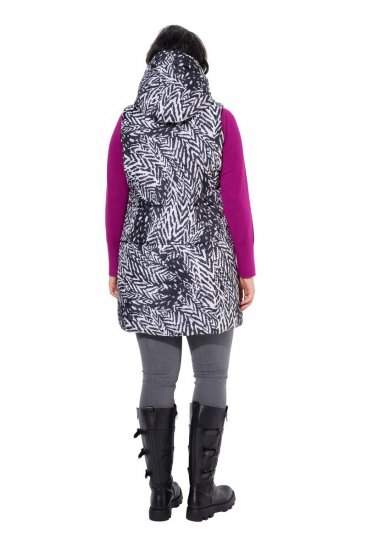 Ulla Popken 838435 Lang gewatteerd vest met print Zwart - Bodywarmers - 