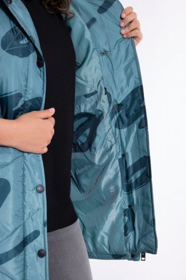 Ulla Popken 838435 Lang gewatteerd vest met print Grijsgroen - Bodywarmers - 