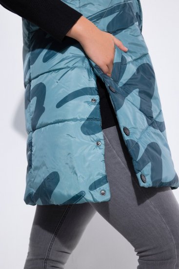 Ulla Popken 838435 Lang gewatteerd vest met print Grijsgroen - Bodywarmers - 