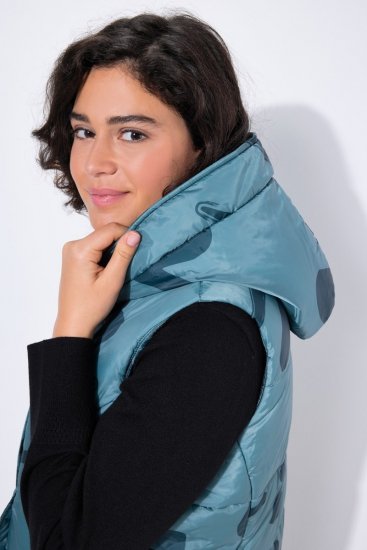 Ulla Popken 838435 Lang gewatteerd vest met print Grijsgroen - Bodywarmers - 