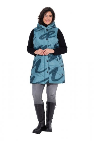 Ulla Popken 838435 Lang gewatteerd vest met print Grijsgroen - Bodywarmers - 