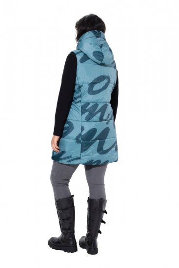 Ulla Popken 838435 Lang gewatteerd vest met print Grijsgroen - Bodywarmers - 