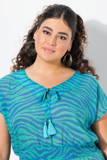 Ulla Popken 838483 Jurk met dierenprint Turquoise - Zomerjurken - Zomerjurken in grote maten