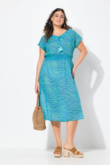 Ulla Popken 838483 Jurk met dierenprint Turquoise - Zomerjurken - Zomerjurken in grote maten