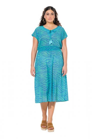 Ulla Popken 838483 Jurk met dierenprint Turquoise - Zomerjurken - Zomerjurken in grote maten