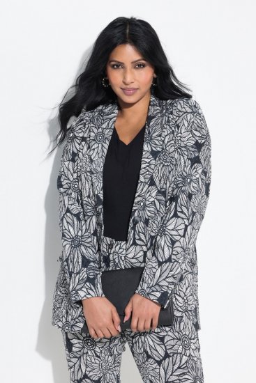 Ulla Popken 838656 Blazer met bloemen Wit - Blazers - Blazers in grote maten voor dames