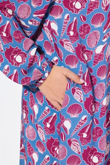 Ulla Popken 838839 Bedrukte blousejurk Petrol - Midi jurken - Midi jurken in grote maten