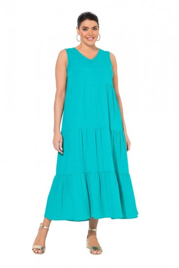 Ulla Popken 839135 Mouwloze maxi-jurk Turquoise - Maxi jurken - Maxi jurken in grote maten