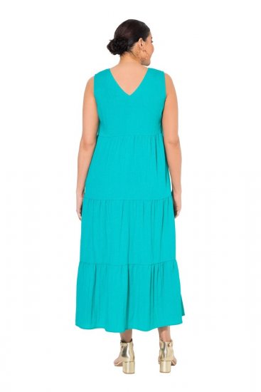 Ulla Popken 839135 Mouwloze maxi-jurk Turquoise - Maxi jurken - Maxi jurken in grote maten