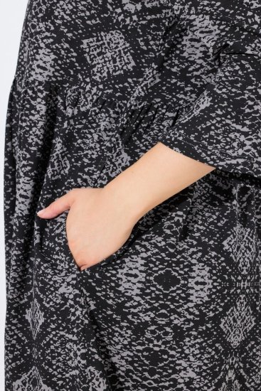 Ulla Popken 839518 Jurk met dierenprint en driekwartmouwen Antraciet - Maxi jurken - Maxi jurken in grote maten