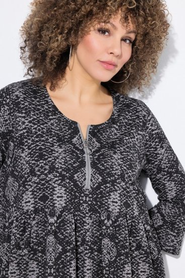 Ulla Popken 839518 Jurk met dierenprint en driekwartmouwen Antraciet - Maxi jurken - Maxi jurken in grote maten