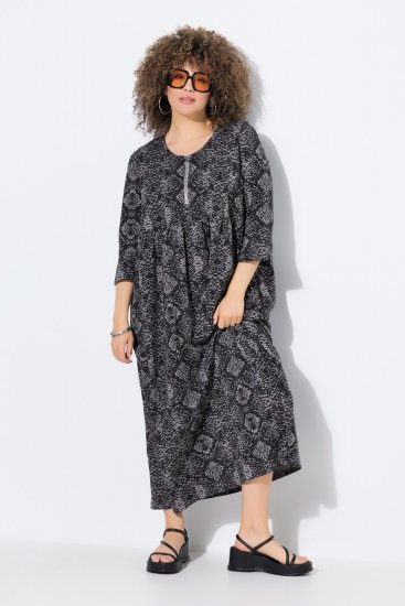 Ulla Popken 839518 Jurk met dierenprint en driekwartmouwen Antraciet - Maxi jurken - Maxi jurken in grote maten